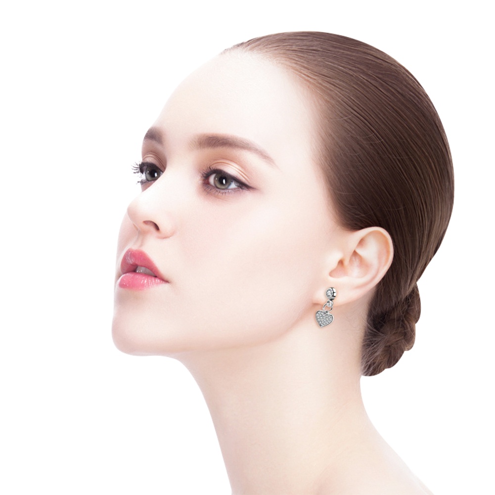 Anting Tusuk Gantung Bahan Titanium Steel Desain Bulan Sabit + Hati Hias Zircon Untuk Wanita