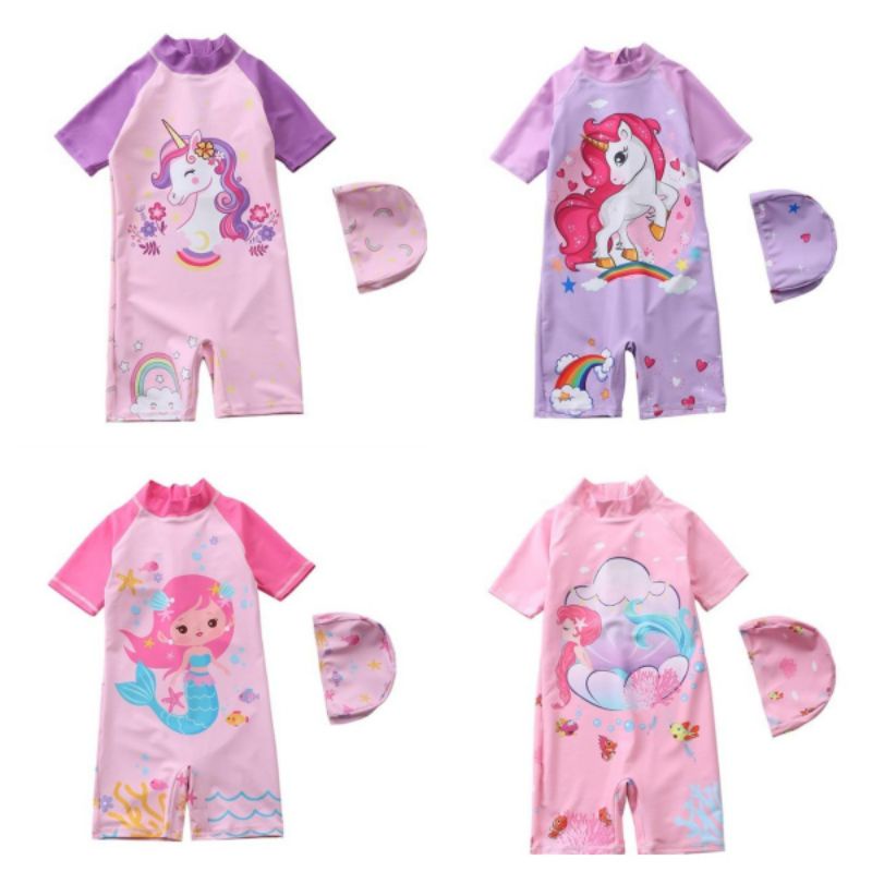 Baju Renang Anak Perempuan Cewek Balita Girl Unicorn &amp; Mermaid Swimsuit 3 4 5 6 Tahun