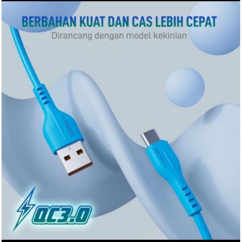 ORIGINAL 100% Kabel data VEGER V-107 MICRO USB / VEGER V-108 TYPE-C  VEGER V-109 IPHONE QC3.0 fast quick charging 1meter