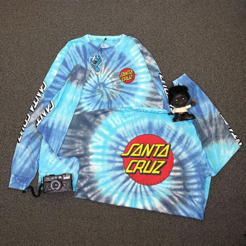 LONGSLEEVE KAOS BAJU SANTA CRUZ TIE DYE BIRU CIRCLE LOGO LIKE ORI