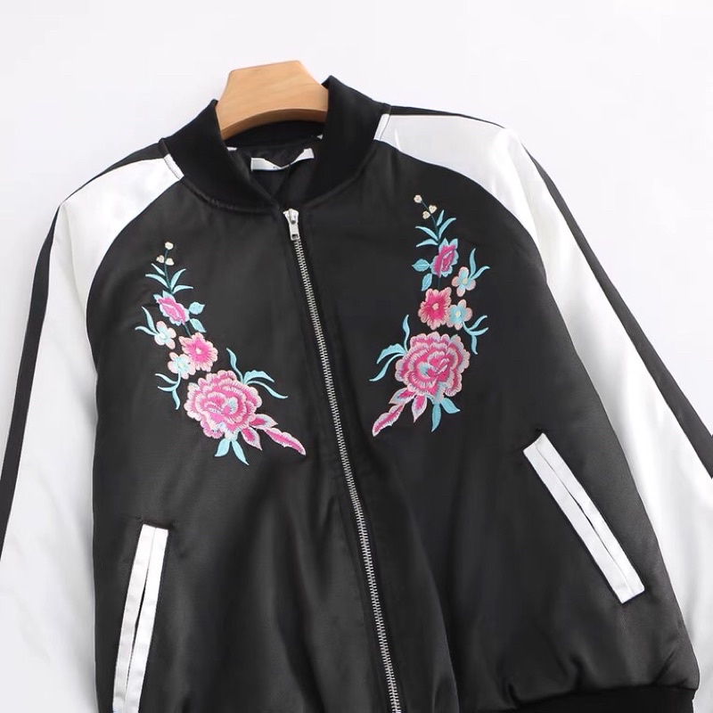 Babymall.id✨ NKD Varsity Bomber Jaket Black Pink Flower 100% IMPOR Made in GERMAN