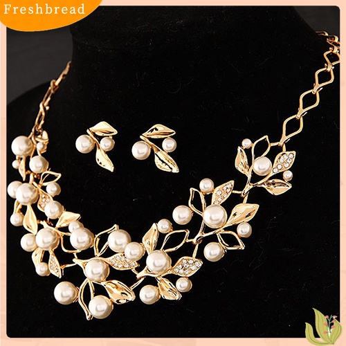 Fresh| Set Kalung Chokeranting Tusuk Desain Daun Hias Mutiara Imitasi Untuk Pengantin Wanita