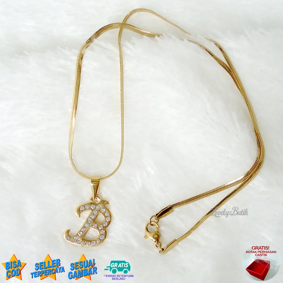 Lovelybutik - Kalung Inisial Huruf Titanium anti karat Kalung hurup Abjad Alphabet Ins B Klasik Bonus Kotak Perhiasan