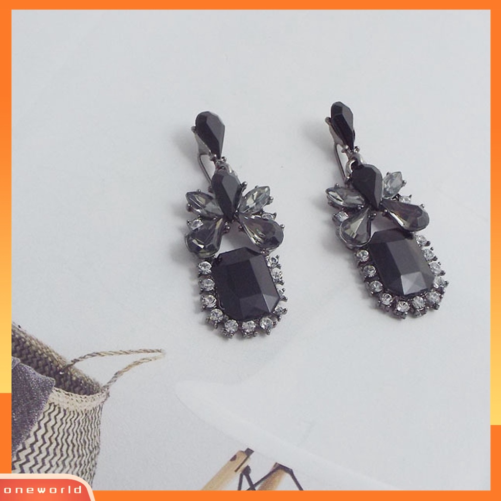 Anting Juntai Bentuk Persegi Waterdrop Cubic Zircon Warna Hitam Gaya Vintage Untuk Wanita