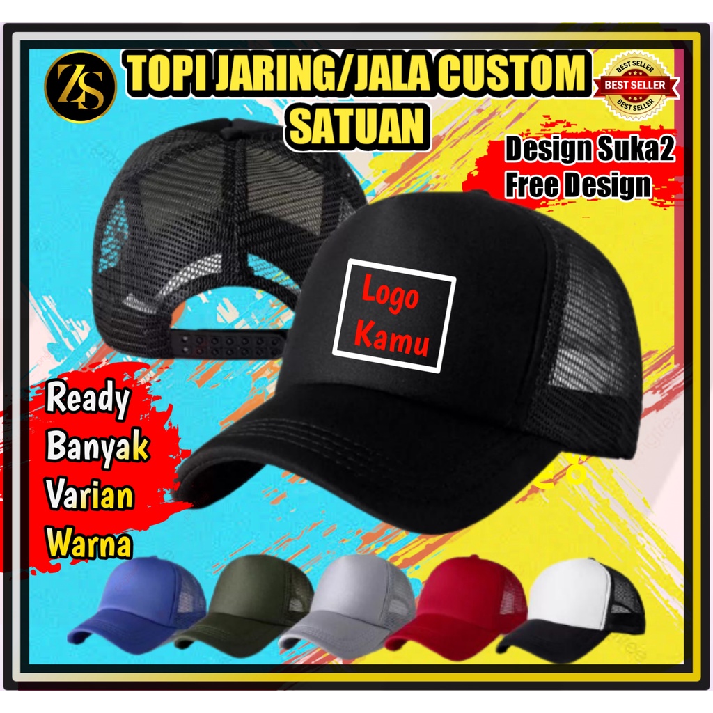 Topi Jaring Jala Unisex Pria Wanita Custom Loog / Tulisan / Custom Topi Jaring ?Topi Jaring Custom /