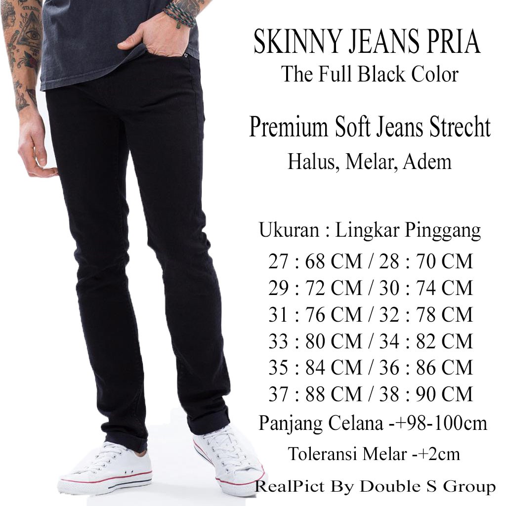 PLAIN BLACK Hitam Pekat Long Pant Jeans Celana Panjang Stretch Ngaret Karet Bagus Mantap Melar Murah