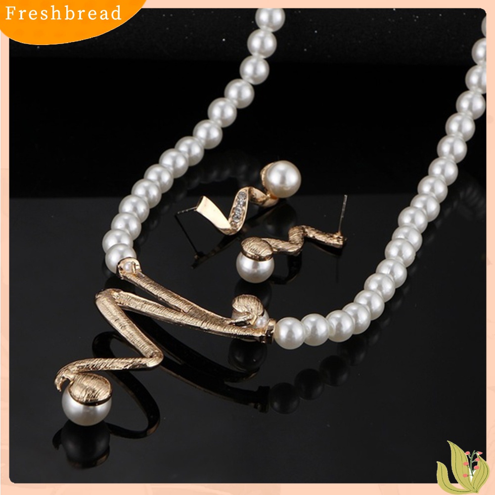 Terlaris Rhinestone Faux Pearl Beaded Necklace Stud Earrings Bridal Wedding Jewelry Set