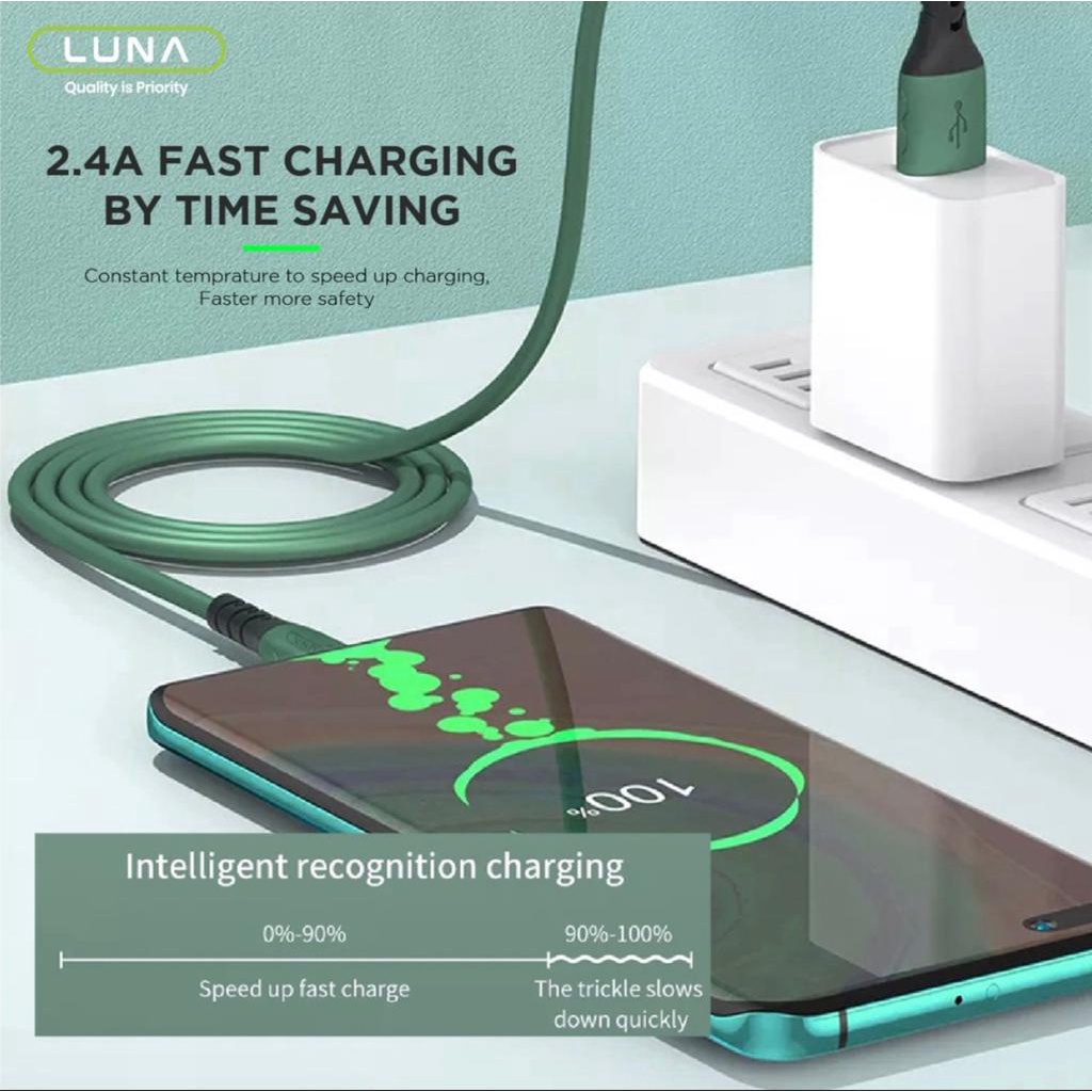 Kabel Data Type C / Lightning / Micro USB - QC 2,4A Fast Charge Fibre LUNA