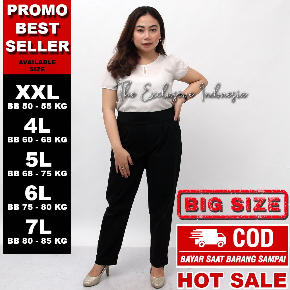 BAGGY PANTS STRETCH MELAR PREMIUM CELANA PANJANG PINGGANG FULL KARET CELANA WANITA JUMBO BIG SIZE CELANA JUMBO WANITA CURVY CELANA KANTOR WANITA