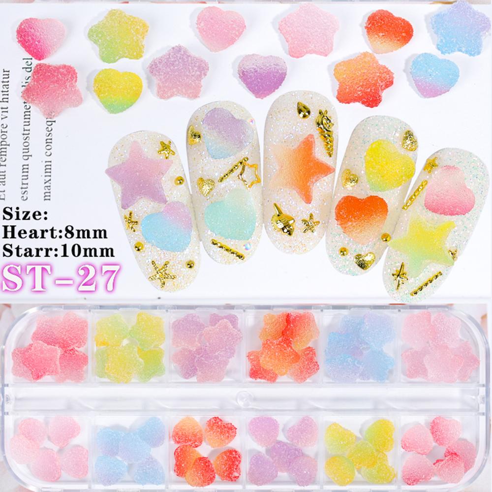 AUGUSTINA Agustin 3D Bunga Resin Mawar Warna-Warni Berbagai Berujung Lima Bintang Hati Kelopak daisy Kecil Gummy Candy Sunflower Nail Rhinestones