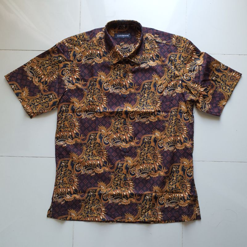 Kemeja Batik Pria Lengan Pendek BS03 Katun Motif Modern Dixmont Semi Slimfit Premium