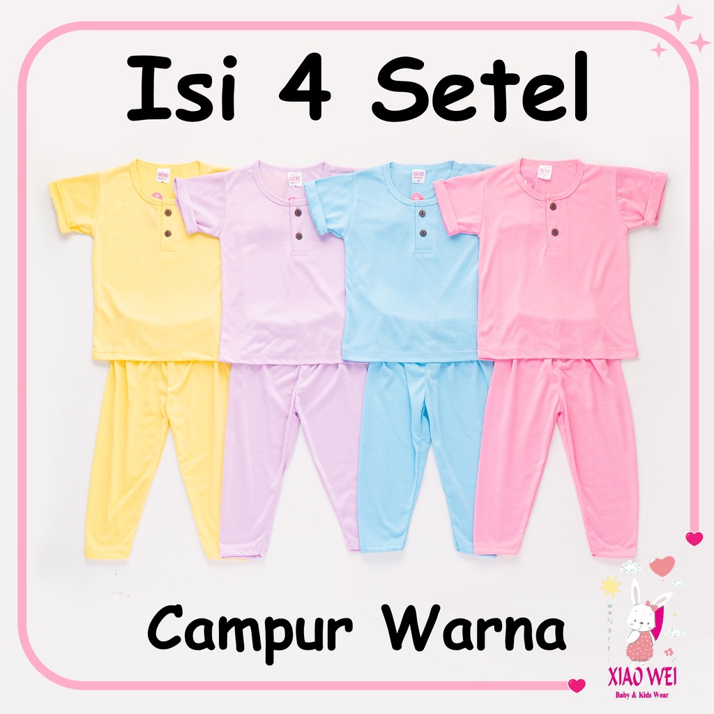 (ISI 4 SETEL) Piyama Anak Set Colourful / Setelan Piyama Anak/ Baju Tidur Anak / Setelan Panjang Anak 0 - 4 Tahun