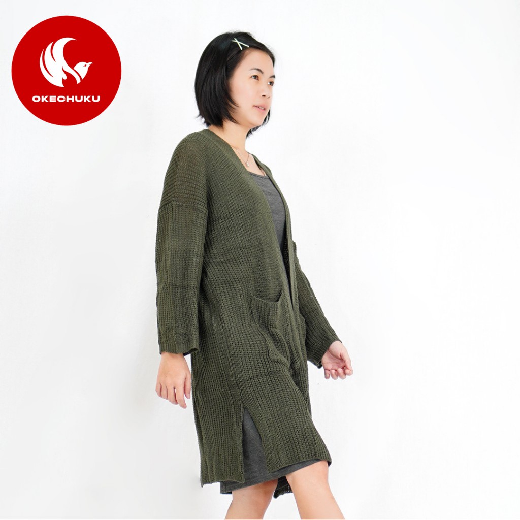 OKECHUKU Lavella Long Cardigan Wanita Outer Wanita Cardigan Rajut Oversize-4