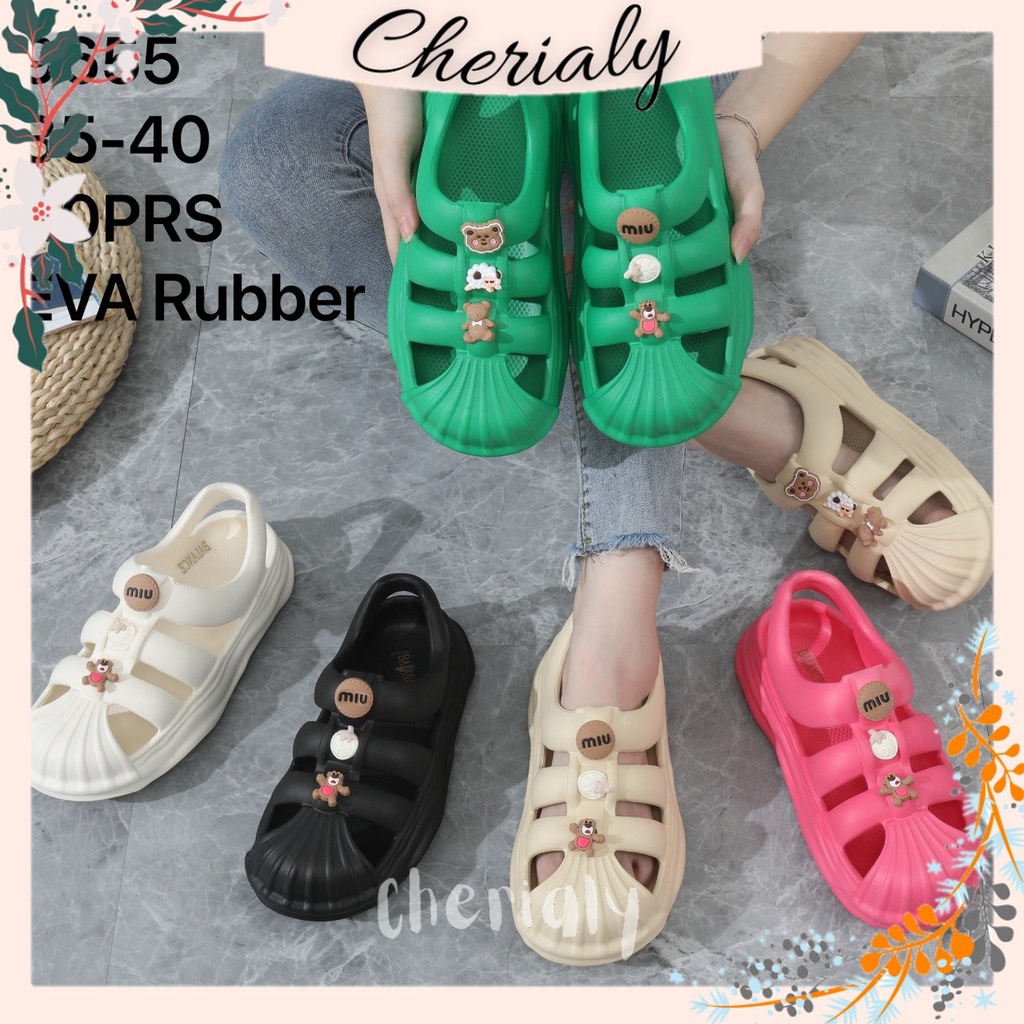 EVA Sandal Slip On Wanita Bahan Spons Ringan Super Lembut Empuk Jibbitz Bear Sol Tebal Elastis BALANCE 9655