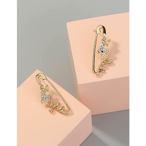 LRC Anting Tusuk Fashion Gold Color Diamond Butterfly Pin P32003