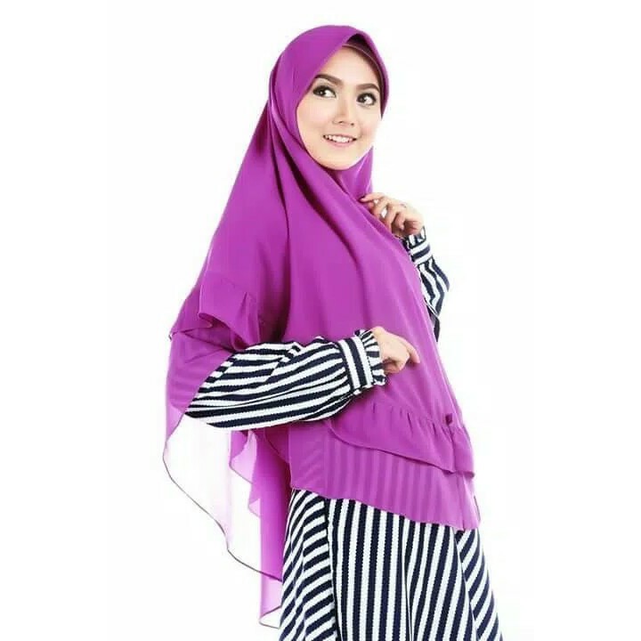 Nibras Hijab Andalusia Warna Ungu Manggis Khimar Pad Ceruti Dobel Laye