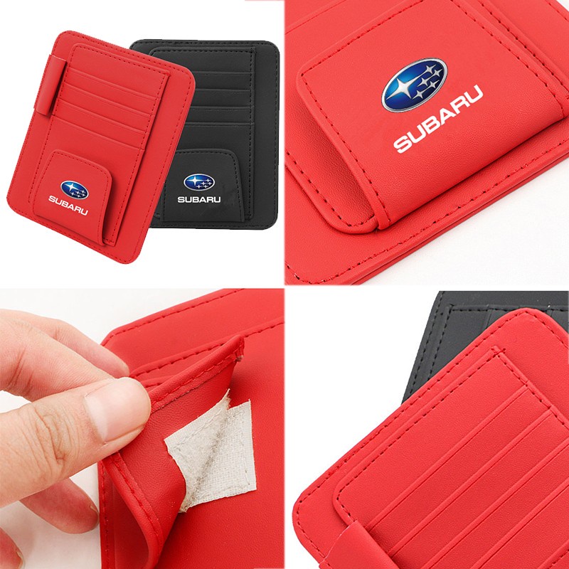 Subaru Tas Pouch Organizer CD DVD Kacamata Pen Bahan Kulit Untuk Sun Visor Mobil