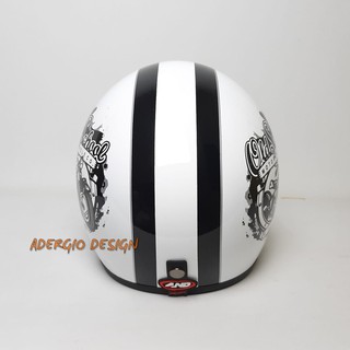  HELM  BOGO Motif  Old School Putih Glossy List Hitam Full 