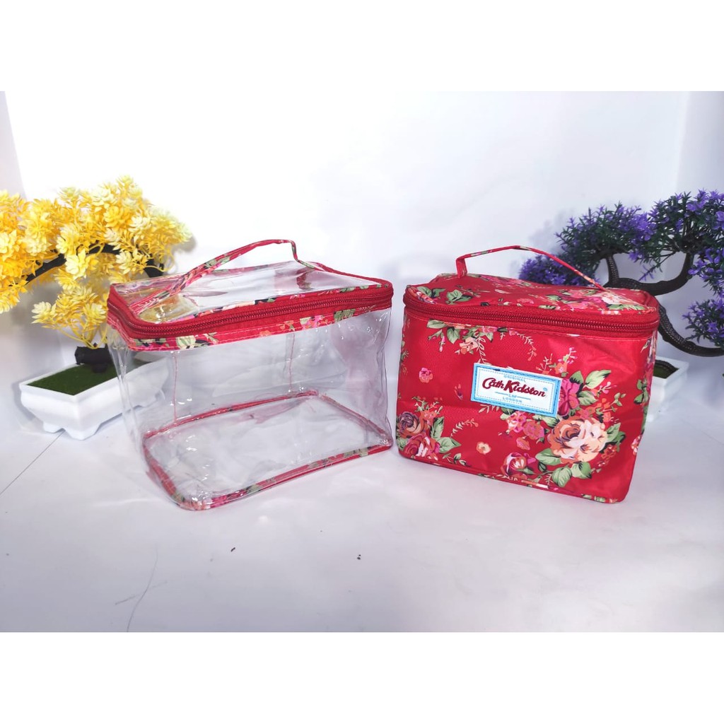 Tas Kosmetik Organizer Pouch Tas Double 2in1 Bag Polos Motif  Kosmetik