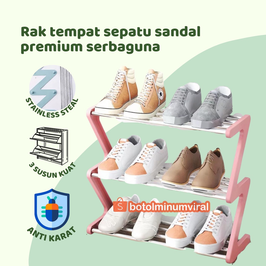 Tempat Rak Sepatu Sandal 3 Susun Stainless Steal Serbaguna Premium