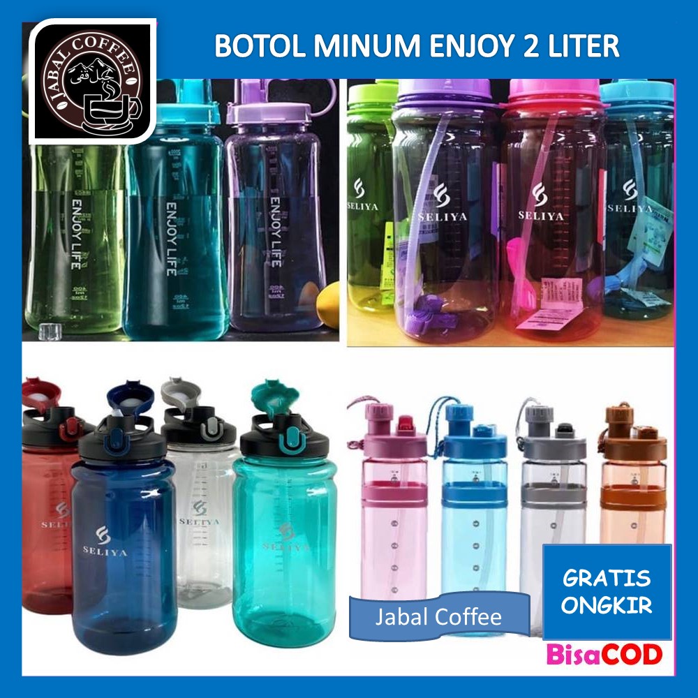 Botol Minum Warna / Botol Minum  Enjoy Life Isi 2 Liter Water Bottle Tumbler Stylish Polos