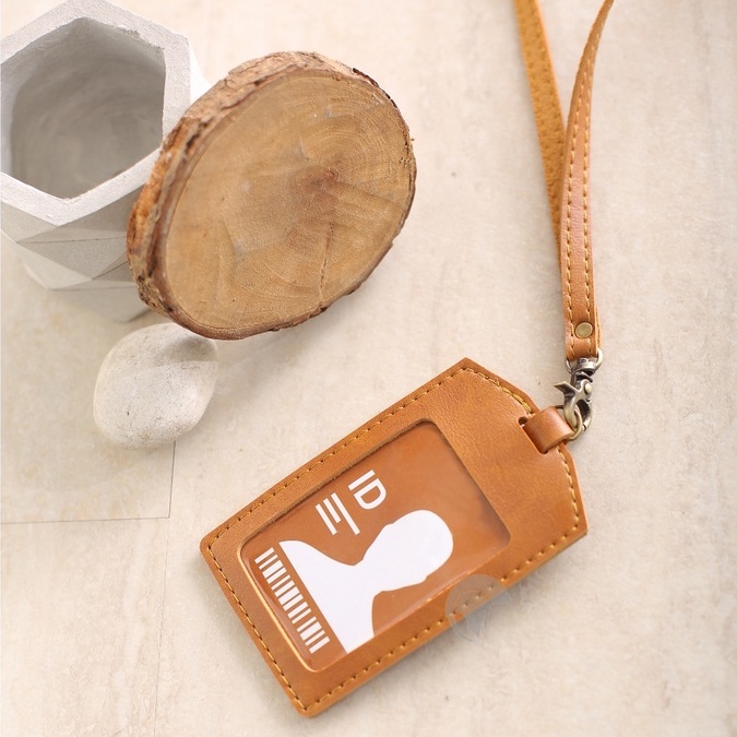 

Name Tag ID Card Holder Patuk Coklat Kalung ID Badge Leather Clip Gantungan Magnet Identitas