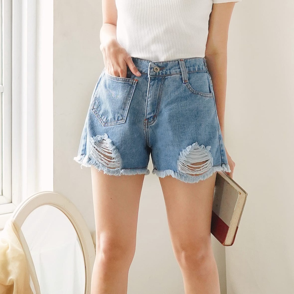 HOPYLOVY Celana Pendek Wanita Hotpants Jeans Ripped Lula