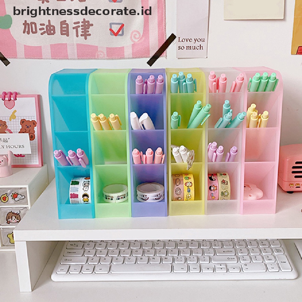 [birth] Color 4 Gird Desktop Organizer Pen Holder Desk Makeups Pencil Storage Box [ID]