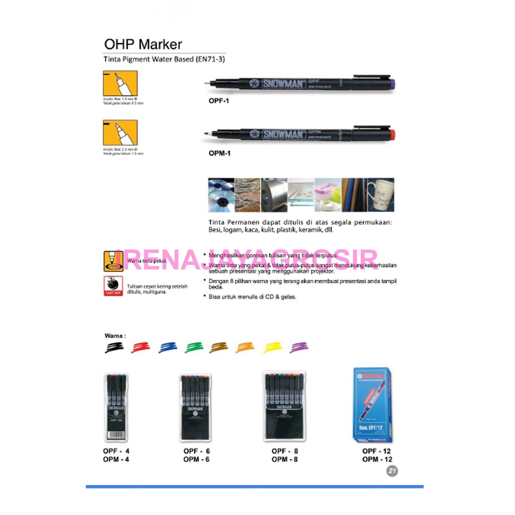 

SNOWMAN SPIDOL PERMANEN OHP MARKER OPF / OPM 12 PCS