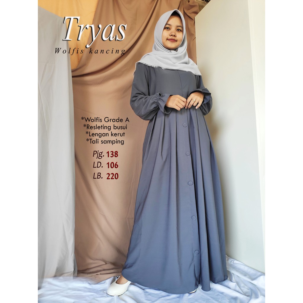 Gamis Wolfis Tebal / Dress Basic Kancing