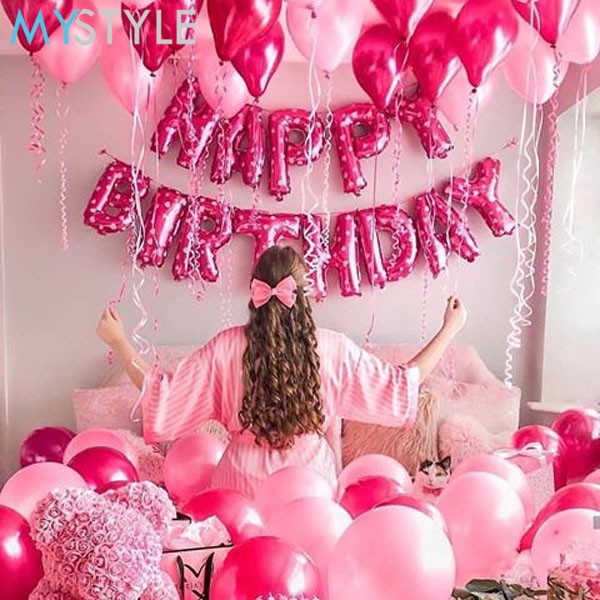 BALON FOIL HURUF PINK SATUAN BALON FOIL HAPPY BIRTHDAY NAMA ULANG TAHUN TULISAN PESTA