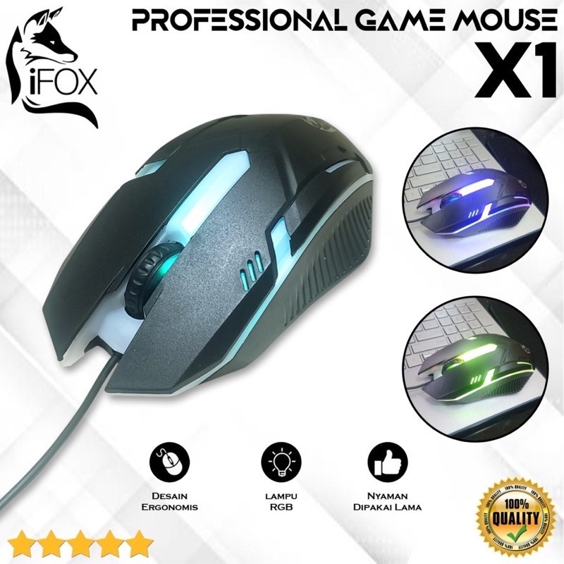 Mouse Kabel Gaming X1 IFOX Led Cable Mouse Game RGB Colorful 7 LED Light Mouse Promo Sen