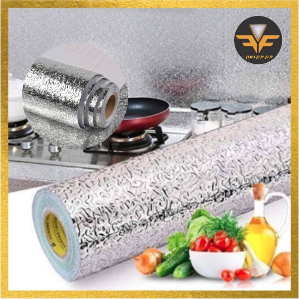 Sticker Wallpaper Aluminium Foil Waterproof Bermotif untuk Dapur Anti Minyak Anti Panas Kitchen Wallpaper Waterproof Termurah Terlaris
