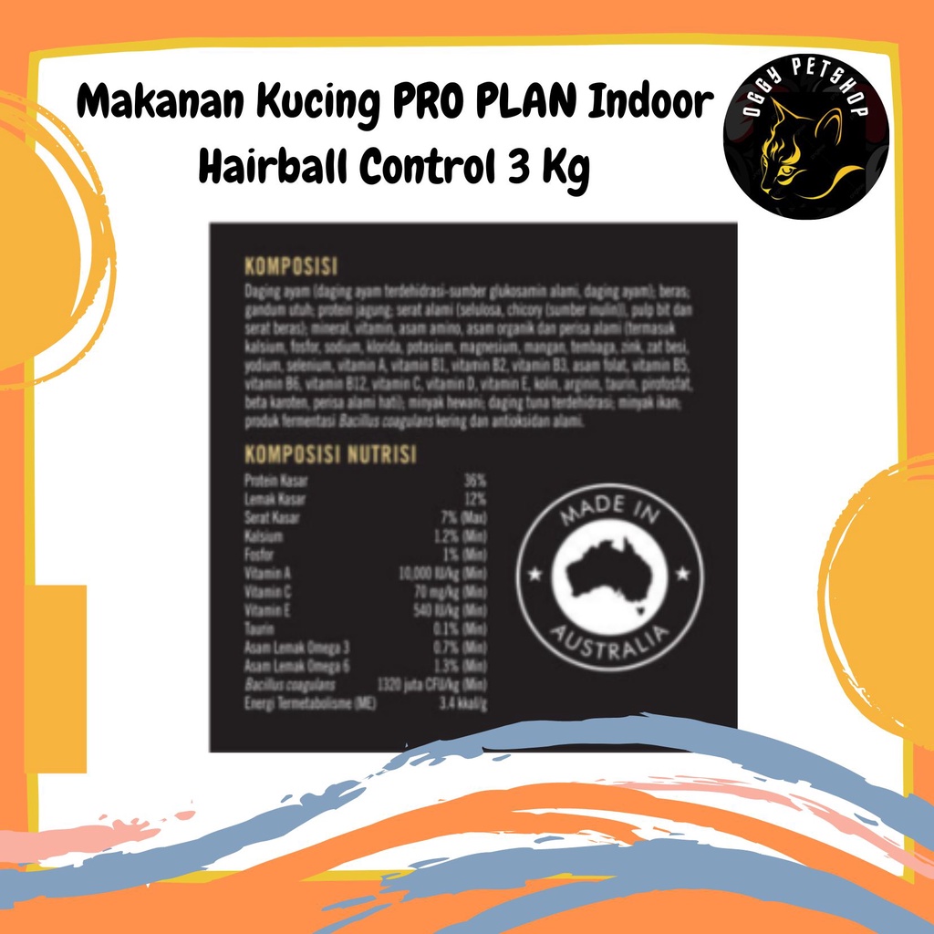 Makanan Kucing PRO PLAN Indoor Hairball Control 3 Kg | PROPLAN CAT 3K