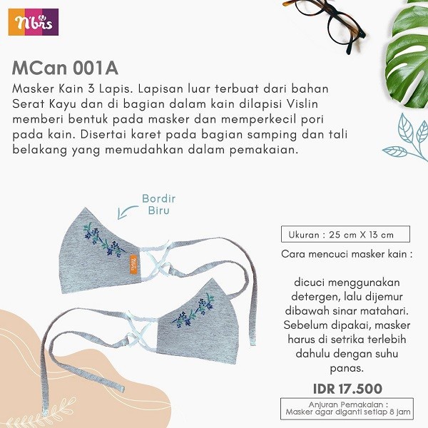 (ISI 2PCS) MC 001A MASKER KAIN NIBRAS 3LAPIS ANTI BAKTERI
