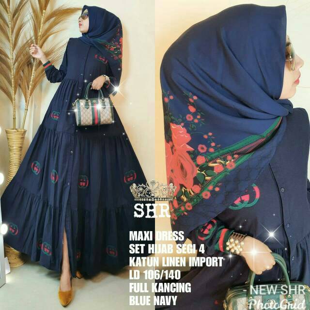 ORI SHR MAXI DRESS GUCCI NAVY SET HIJAB