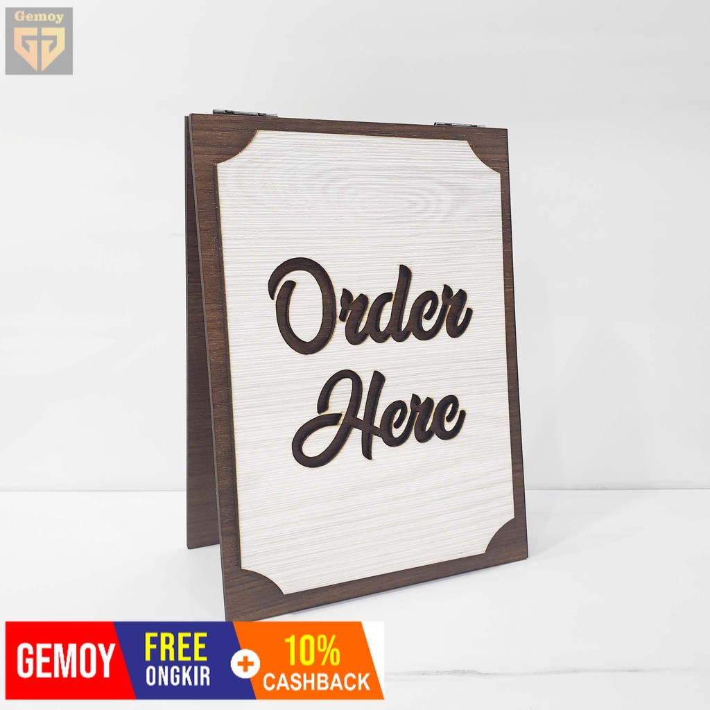 Gemoy BKIS Signage Cafe duduk - ORDER HERE (MEJA) - Standing Sign Meja Counter