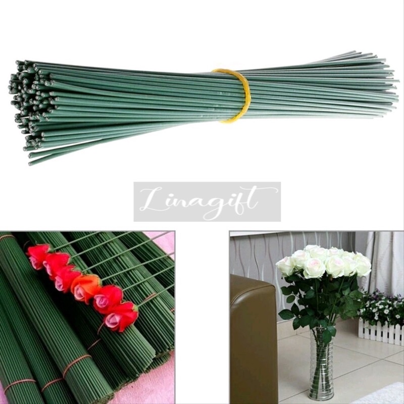 ( 10 Pc ) KAWAT BUNGA HIJAU / TANGKAI BUNGA / BUKET / ARTIFICIAL FLOWER / BUNGA PLASTIK PALSU / KAWAT TANGKAI HIJAU