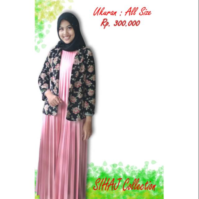 Set Gamis crepe dan blazer bunga