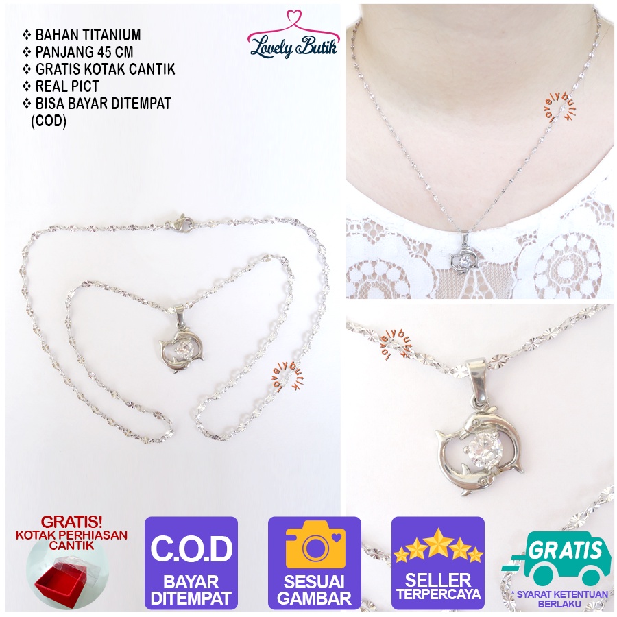 Lovelybutik - Kalung Wanita Titanium Anti Karat Anti Luntur Kalung Titanium Model Terbaru Isab3l Model Kalung Liontin Dolpin Dolphin Bonus Tempat Perhiasan