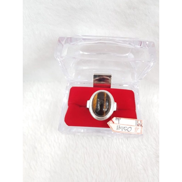 CL2105F206F cincin pria model permata batu coklat sembur gemstone emas putih asli white gold antik b