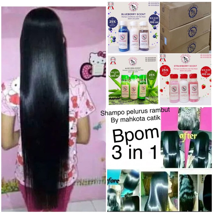 SHAMPO PELURUS RAMBUT 3 in 1 MAHKOTA CANTIK bpom ukuran besar 100ml