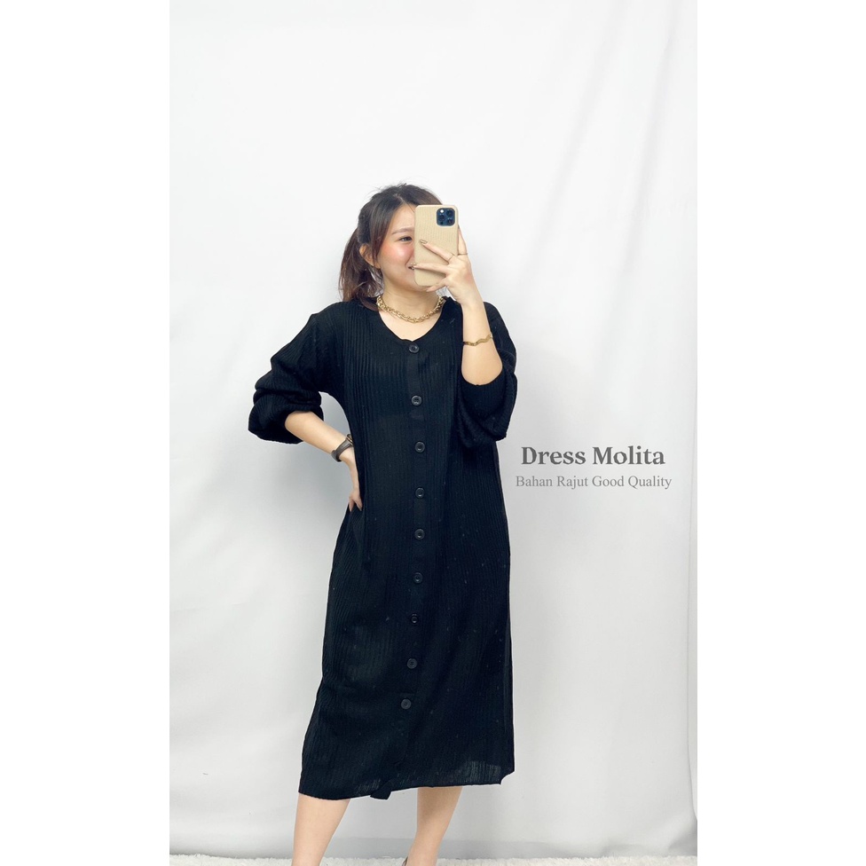 HOPYLOVY Maxi Dress Wanita Lengan Panjang Korea Bahan Rajut Molita