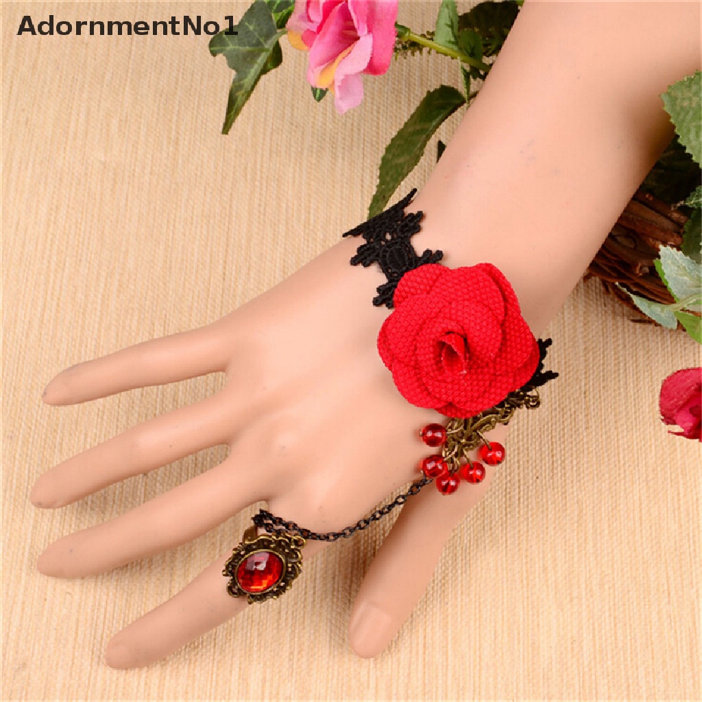 (AdornmentNo1) Gelang Tangan Lace Bunga Mawar Aksen Rumbai Gaya Gothic Retro Vintage Untuk Wanita