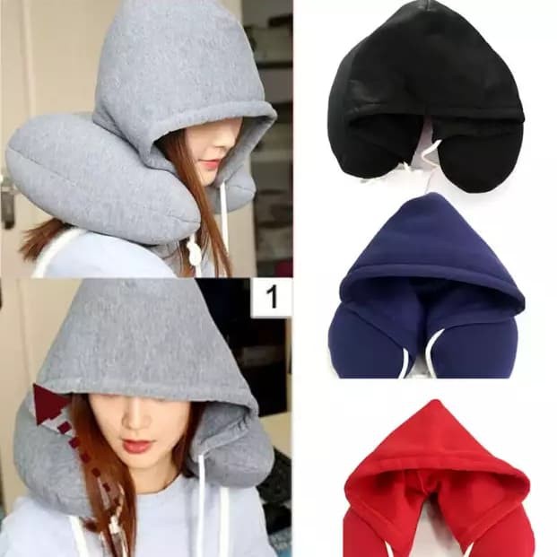 Bantal Leher Ber Topi Lembut Nyaman Dipakai Travel Pillow Hooded SoftU