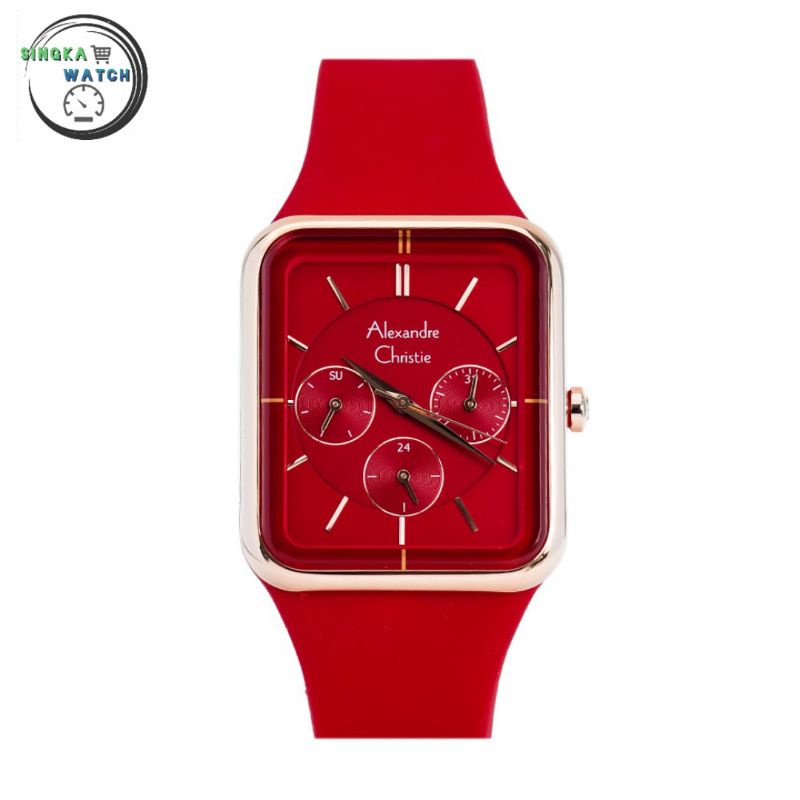 JAM TANGAN CEWEK ALEXANDRE CHRISTIE ORI SERI 2744BF / JAM TANGAN AC ORIGINAL WARNA MERAH ROSEGOLD