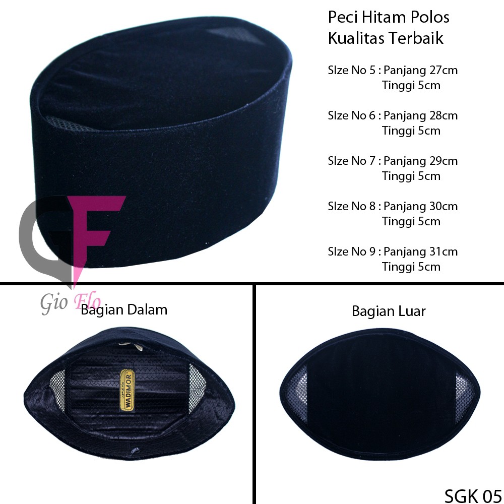 GIOFLO Songkok Peci Hitam Muslim Hat Terbaru Black / SGK 05