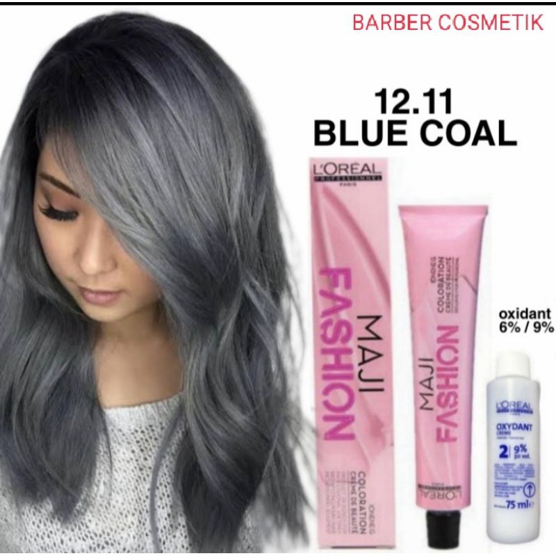 cat rambut loreal majilif maji fashion 12.11 blue coal + oxidant pewarna rambut loreal