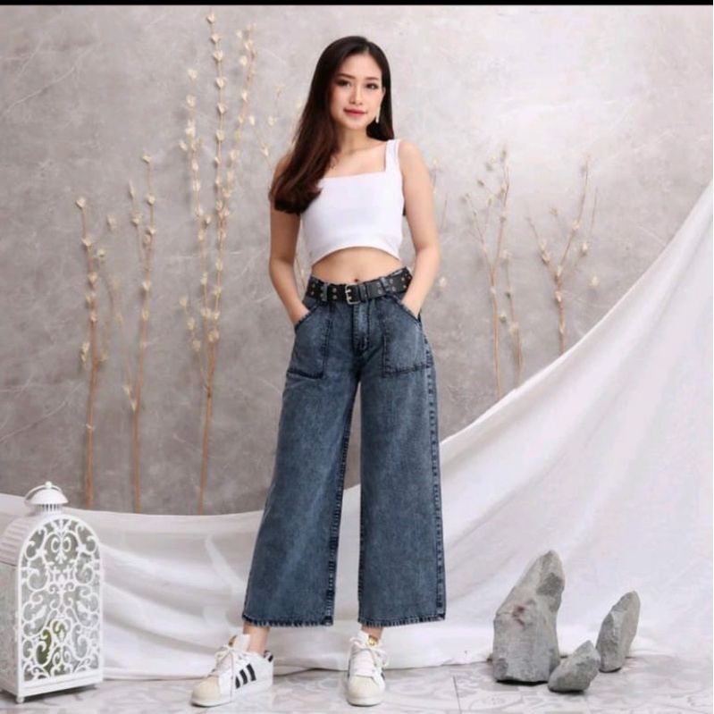 KULOT JEANS SAKU TEMPEL HIGHWAIST KULOT JEANS WANITA LOOSE CELANA KULOT WANITA KULOT OOTD HIJAB KULO