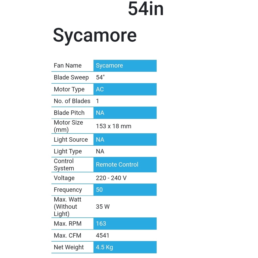 MT. EDMA 54in SYCAMORE Kipas Angin gantung Plafon (Silver)